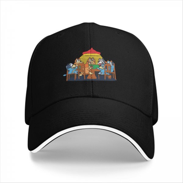 Black Baseball Cap With Cartoon Dog Family Dining Print