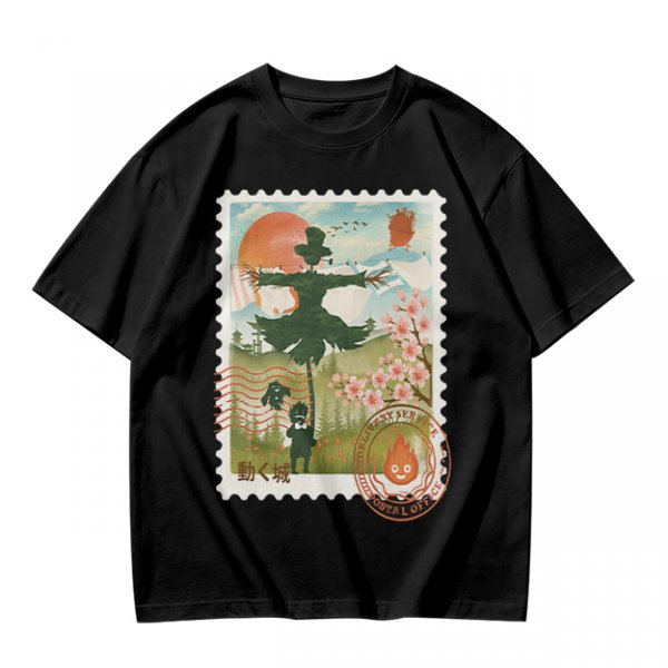 Howl's Moving Castle Stamp Graphic Olive T-Shirt