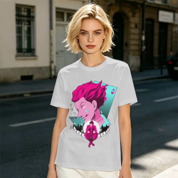 Olive T-shirt with Hisoka Anime Character and Ace of Hearts Print