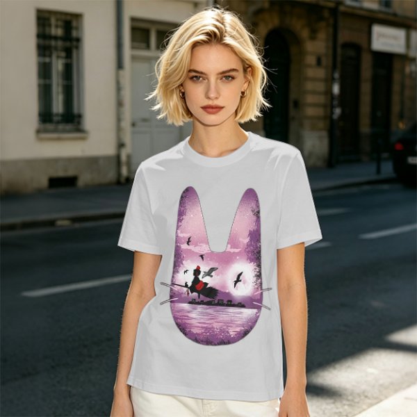 Olive T-Shirt With Witch Riding Broom Silhouette In Bunny Outline