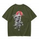 Olive T-shirt with Samurai Swordsman and Red Sun Print
