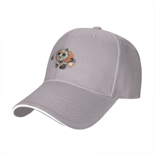 Black Baseball Cap With Retro Jason Voorhees Pumpkin Graphic