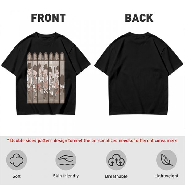 Olive Green T-Shirt with Cartoon Medieval Tavern Scene Print