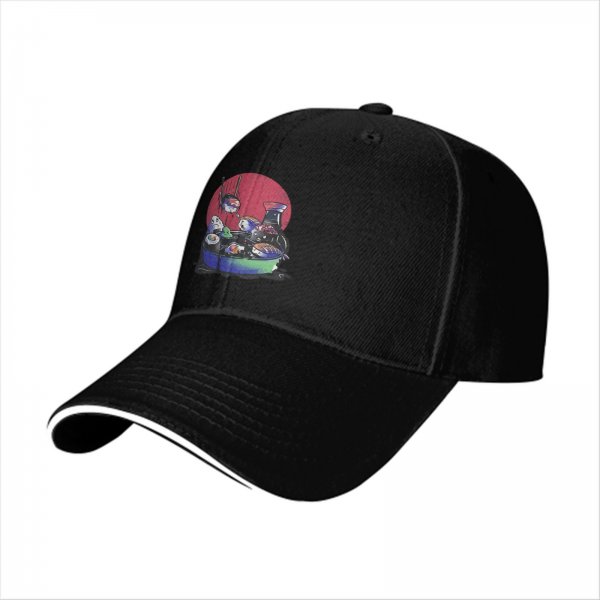 Black Baseball Cap With Playful Sushi Character Art Print