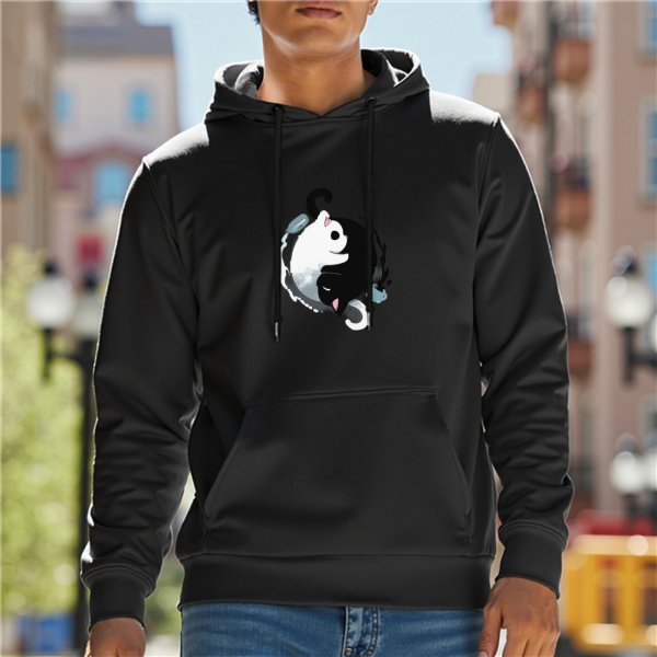 Black Hoodie With Yin Yang Cats Graphic Print