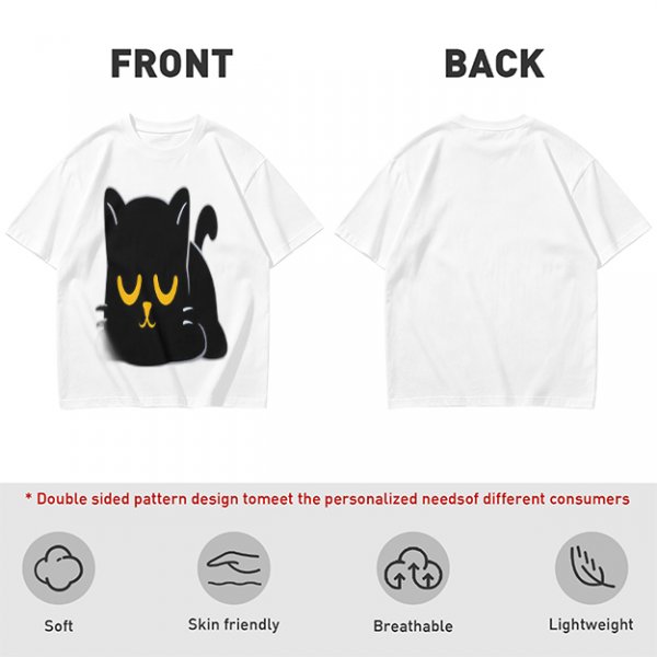 Olive T-Shirt with Relaxed Black Cat Graphic Design