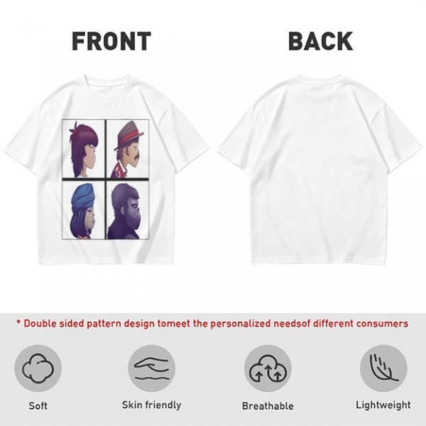 Olive T-Shirt With Four Gorillaz Character Portraits Print