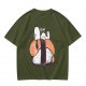 Olive t-shirt with Snoopy and Woodstock sushi print