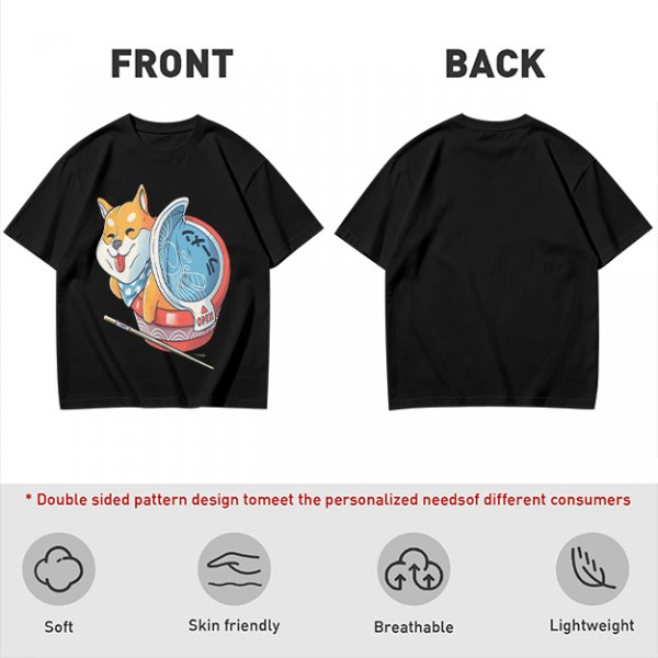 Olive T-shirt with Shiba Inu in Ramen Cup Graphic