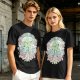 Olive Green Graphic T-Shirt With Whimsical Plant Creature And Floral Print