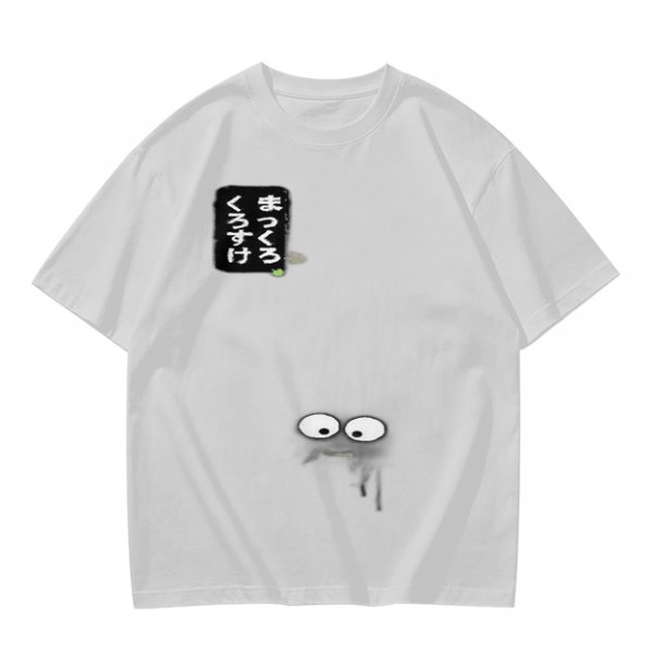 Olive green graphic t-shirt with cute eye design and Japanese text print