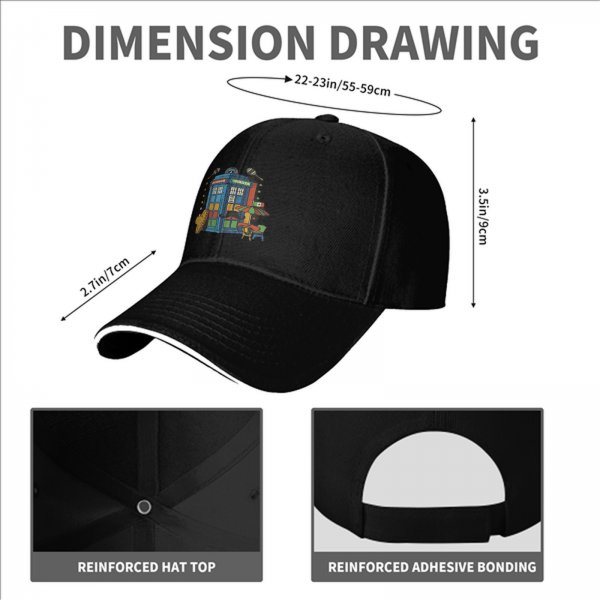 Black baseball cap with Mexican themed TARDIS graphic