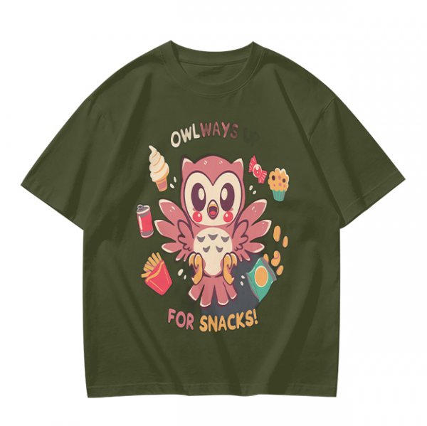 Owlways For Snacks Cute Graphic T-Shirt with Owl and Treats