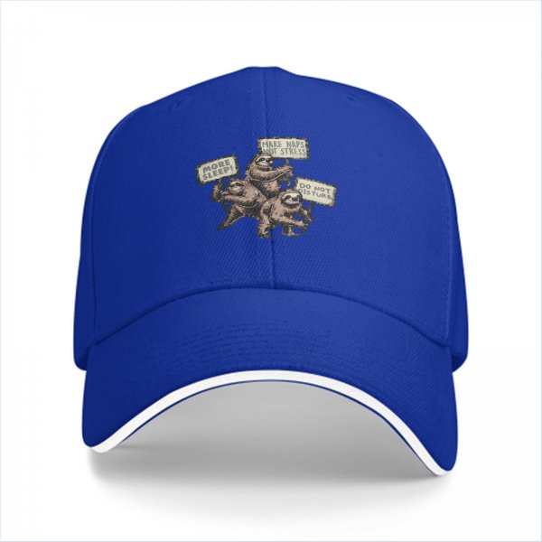 Black baseball cap with sloth nap and stress relief themed print