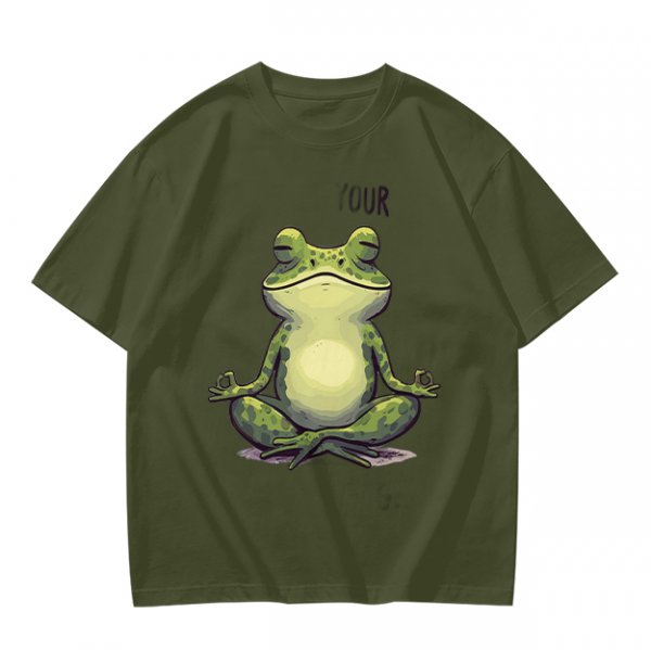 Olive T-Shirt With Meditating Frog Graphic Print