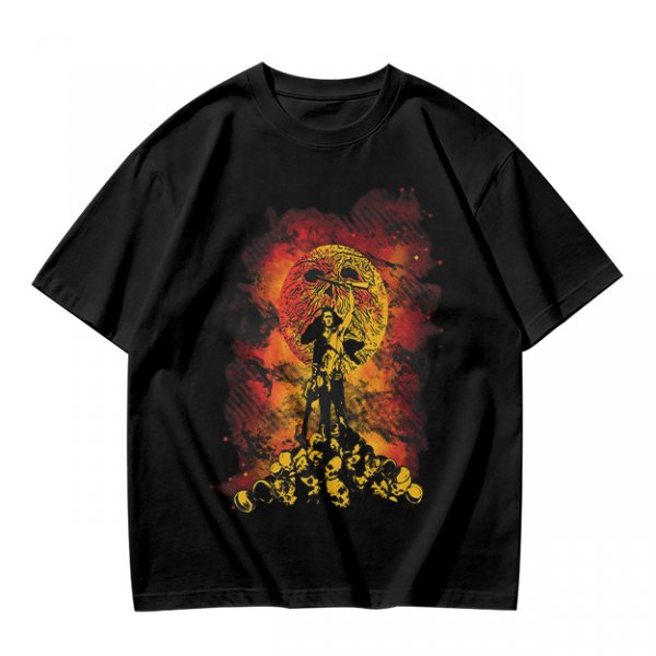 Olive T-Shirt With Fiery Skull Warrior Graphic Print