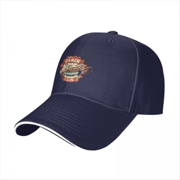 Black Baseball Cap With Ramen Club Graphic Print