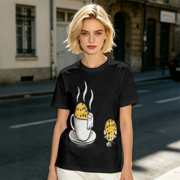 Olive T-Shirt With Funny Cookie In Coffee Cup Print