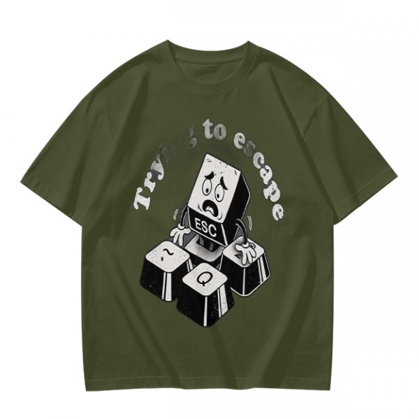 Olive T-Shirt With Esc Key Trying To Escape Graphic Print