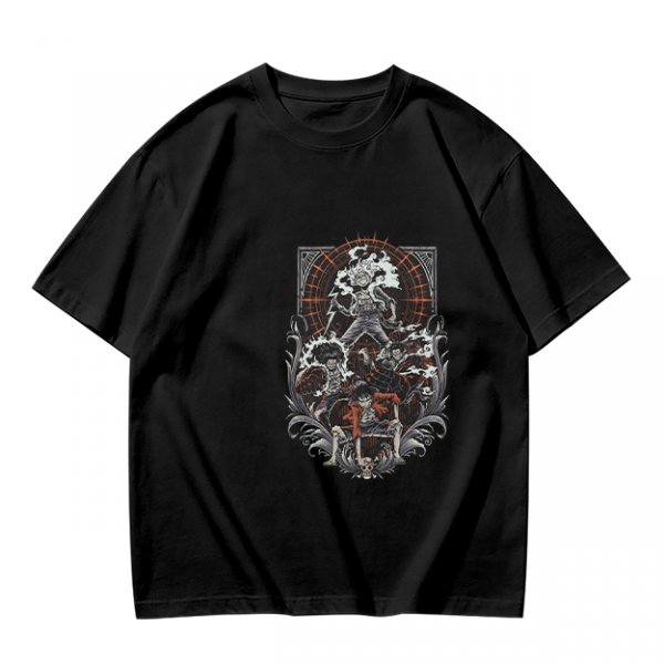 Olive T-shirt with Gothic Anime Character Group Graphic Print
