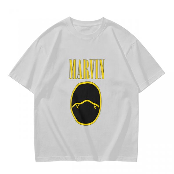 Olive T-Shirt with Marvin Text and Simple Face Graphic