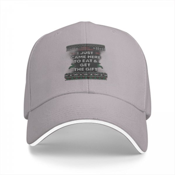 Black baseball cap with 'I just came here to eat & get the gift' Christmas print