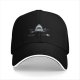 Black baseball cap with shark graphic and 'NO' text print