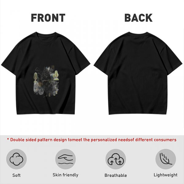 Olive Green Crewneck T-Shirt With Whimsical Graphic Print