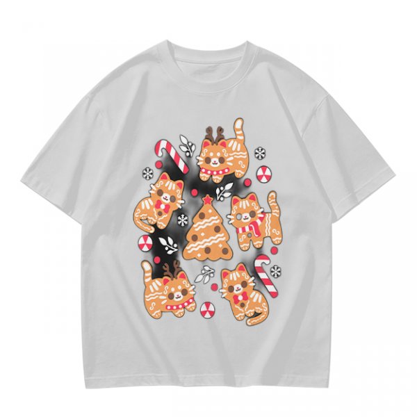 Olive Green Christmas Cat Gingerbread Graphic T-Shirt