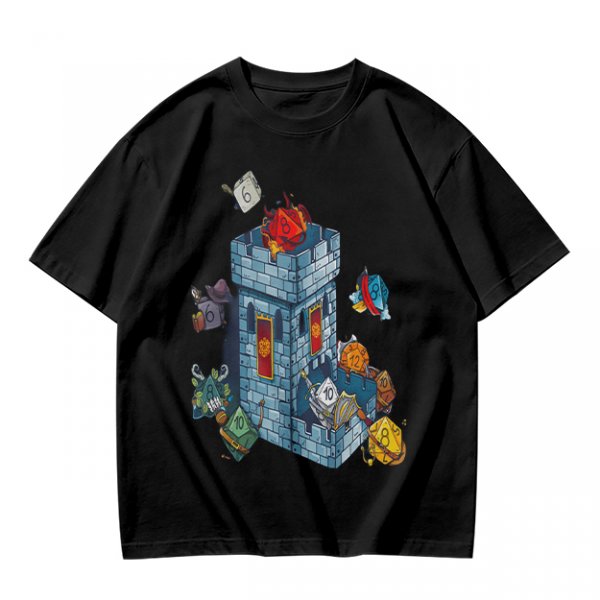 Olive T-Shirt With Fantasy Dice Castle Graphic Design