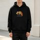 Black hoodie with a shy black cat hiding behind boxes that say too many people out there