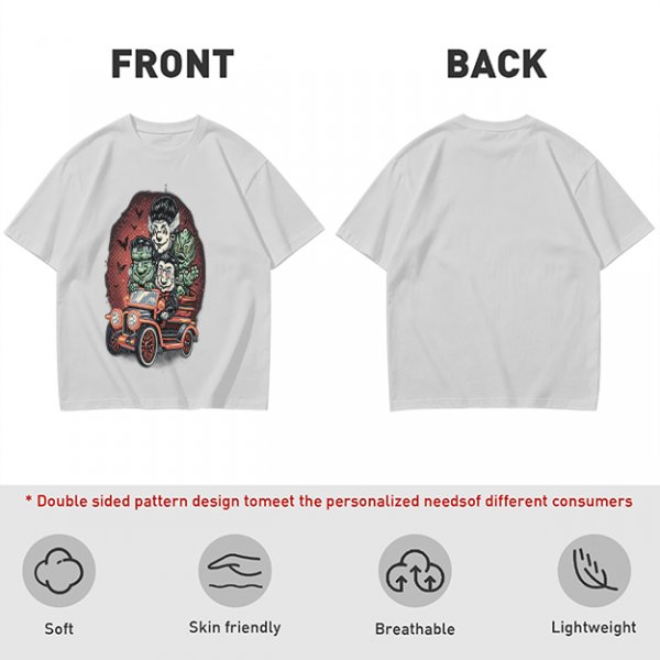 Halloween Monster Characters Driving Vintage Car Graphic T-Shirt