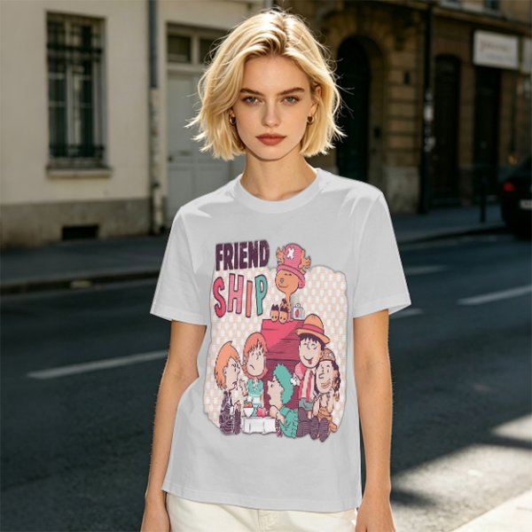 Olive T-Shirt with Friendship Themed Cartoon Crew Print