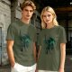 Olive Green T-Shirt With Legendary Hero Ink Splatter Art