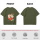 Olive T-Shirt With Cute Cat Ramen Bowl Graphic Print