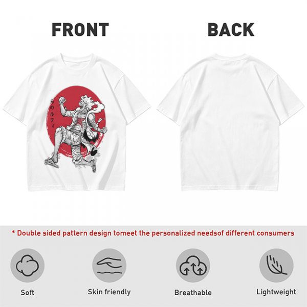 Olive T-shirt with Luffy Gear 5 Sun God Nika Anime Print
