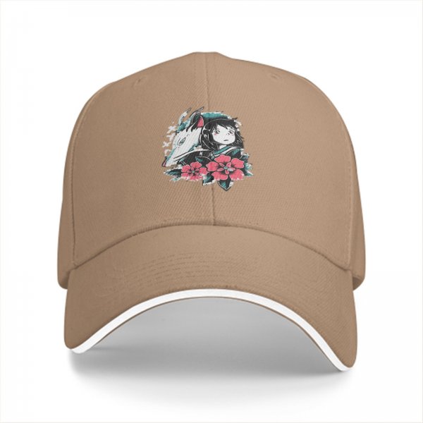 Black baseball cap with Spirited Away Haku and Chihiro anime floral print