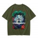 Olive T-shirt with fantasy forest glider rider graphic print