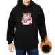 Black hoodie with cute strawberry milk carton cat graphic