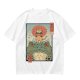 Olive T-shirt with Samurai Cat Riding Giant Frog Japanese Art Print
