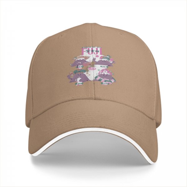 Black baseball cap with cute Mount Fuji character graphic design