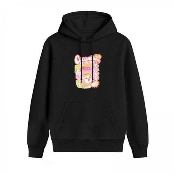 Black Graphic Hoodie with Cute Food Themed Print