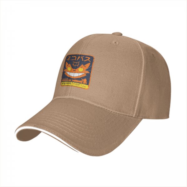 Black baseball cap with magical cat bus themed graphic