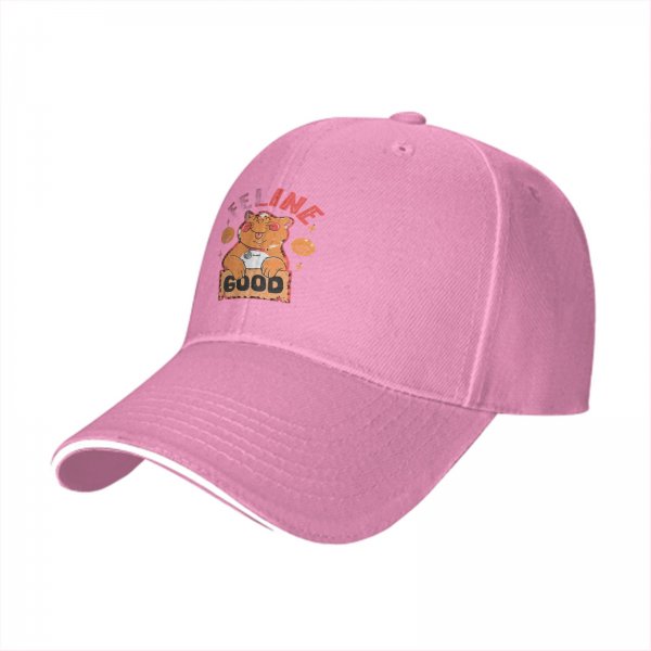 Black Baseball Cap With Cute Cat Feline Good Graphic Print