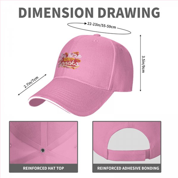 Black baseball cap with I'm here for the snacks graphic print