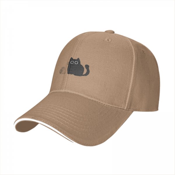 Black baseball cap with minimalist grey cat graphic