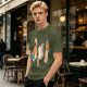 Olive T-Shirt With Playful Orange Cat Illustrations