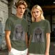 Olive T-shirt with Angry Cat in Hooded Cloak Graphic Print