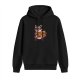 Black hoodie with a raccoon holding a fast food protest sign
