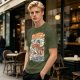 Olive t-shirt with Japanese octopus sushi warrior wave graphic